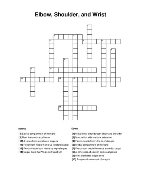 The Crossword Solver found 30 answers to "Wrist to elbow", 7 letters crossword clue. . Wrist to elbow bone crossword clue